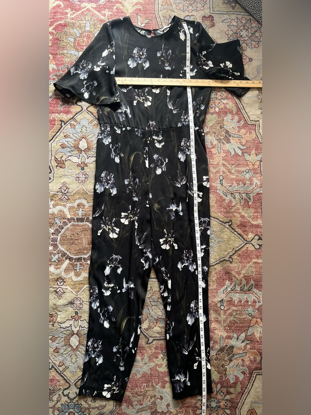 H&M jumpsuit, black with floral iris print